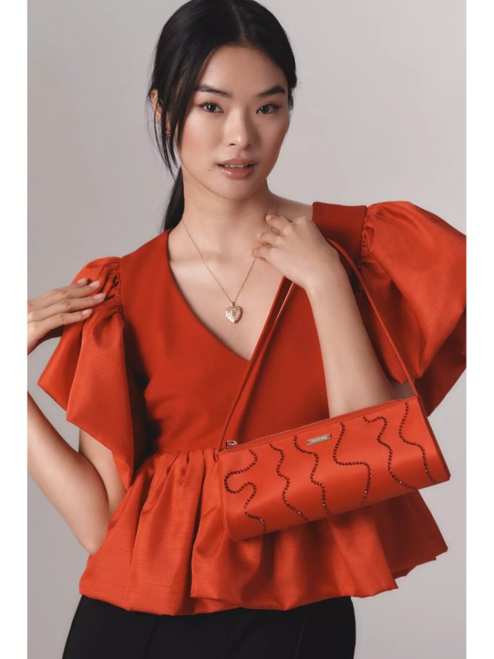 Anthrpologie Sunday in Brooklyn Short-Sleeve V-Neck Babydoll Blouse Top Red S